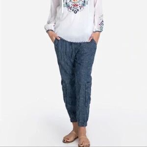 Johnny Was Pace Denim Pull-On Jogger Embroidered Cargo Jogger Sz Medium